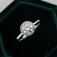 925 Silver Women's Simulated 1-Carat D Color Moissanite Four-Prong Round Halo Luxe Cluster Engagement Ring-1 carat (simulated diamond)  Hong Kong lot number 19