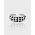 wholesale S925 sterling silver 705 Korean version ins niche design oval black and white checkerboard textured open ring for women-0-0