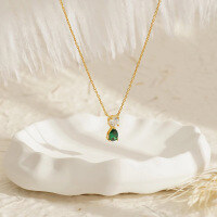 wholesale S925 Sterling Silver Red Elk All-Over Double Stone Pendant Necklace for Women, Personalized and Stylish European and American Minimalist Luxury Collarbone Chain-BX0406-Gold-Green Diamond 925 Silver