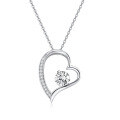 wholesale S925 Sterling Silver Cross-Border Hot-Selling Heart Necklace for Women, European and American Fashion Minimalist Diamond-Inlaid Gift Moissanite Heart Pendant-0-0