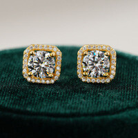 S925 Silver Square Moissanite Stud Earrings Luxury Cross-Border Wholesale-1ct (set with zircon)  925 silver