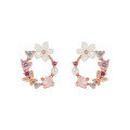 wholesale S925 sterling silver 364-2 Korean version ins niche design minimalist pearl zirconia floral earrings for women-0-5
