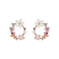 wholesale S925 sterling silver 364-2 Korean version ins niche design minimalist pearl zirconia floral earrings for women-Rose gold [with rubber earplugs]  925 silver