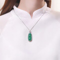 wholesale S925 Sterling Silver Vintage Green Chalcedony Bean Pendant Necklace, Mother's Day Gift for Mom-0-3