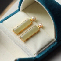 wholesale S925 silver natural Hetian jade ice blue water pearl long drop earrings, fashionable and versatile ladies' earrings for live streaming supply chain-Hetian jade ice clear water pearl long earrings