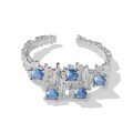 wholesale 925 Sterling Silver Irregular Fold Blue Zircon Texture High-end Sense Open Ring for Women-0-4