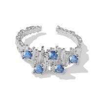 wholesale 925 Sterling Silver Irregular Fold Blue Zircon Texture High-end Sense Open Ring for Women-DY121432-SS-HS Opening adjustable