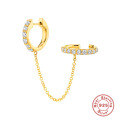 wholesale S925 Sterling Silver Single Round Diamond-Encrusted Tassel Chain Ear Climber Cuff Earring-0-0