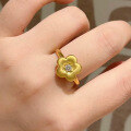wholesale S925 Sterling Silver New Chinese Style Vintage Wire Drawing Diamond Small Gold Flower Ring-0-1