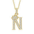Gold-Plated Copper Crown Zircon Quartz Letter Pendant Necklace-0-17