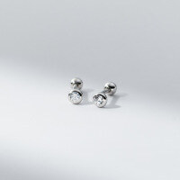 wholesale S925 Sterling Silver Round Bead Threaded Ear Studs Ins Style Minimalist Design Ear Piercing Jewelry M04345-S925 silver pair 3mm silver 925 silver