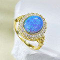 wholesale 925 silver gold-plated oval opal blue ring for women with 8*10mm Australian opal, cross-border wish-0-2