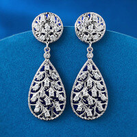 wholesale S925 Sterling Silver New Leaf Earrings, Small and Exquisite, Elegant, Versatile for Daily Wear, High-End Tassel Style-E387 White Diamond &gt;925 Silver