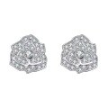 wholesale S925 Sterling Silver Moissanite Full Drill Camellia Stud Earrings, Minimalist and Versatile, Luxury Fashion-0-4