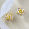 wholesale S925 silver new jewelry radiant princess cut yellow diamond earrings with high-carbon diamonds, small and versatile for daily wear-0-2