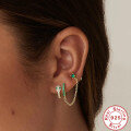 wholesale S925 Sterling Silver Single Row Diamond Ear Cuff with Drop and Solitaire Stud, Creative Trendy Earring-0-2