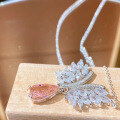 wholesale S925 silver light luxury style 7*13mm padparadscha pendant with high-carbon diamond, includes chain-0-3