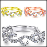 wholesale S925 Sterling Silver Cross-Border European and American Small Floral Openwork Ring for Women, Small and Exquisite High-End Zircon Row Ring, Silver Wholesale-Gold US size 9#