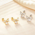 wholesale S925 Sterling Silver Stud Earrings Cute Sweet Bow Small Design Elegant Zircon Inlaid Jewelry-0-1