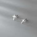 wholesale S925 Silver Korean Style Minimalist Smooth Cross Stud Earrings with Threaded Design for Students M00950-0-1