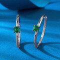 wholesale 925 Silver Metal European Style Large 4*4mm Green Diamond Stud Earrings Minimalist Circle Hoops Versatile Everyday Wear-0-2