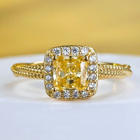 wholesale S925 Sterling Silver New 5*5 Sugar Square Yellow Diamond High-Carbon Diamond Cross-Border Ring for-R605 Yellow Diamond 7
