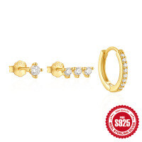 wholesale S925 Sterling Silver Classic Hoop Earrings Set for Women, High-EndINS。-3-piece set - Gold#7&gt;925 silver