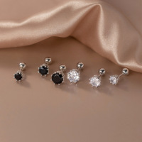 wholesale S925 silver fashion minimalist style women's European and American trend single diamond threaded bead elegant earrings M01778-S925 Silver White Diamond 5MM 925 Silver