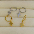 wholesale S925 Sterling Silver Plated Gold Cross Ear Hoops with Ear Clasps, Fashionable, Minimalist, Trendy, Versatile for Everyday Wear-0-2