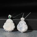 wholesale Plated Silver New Chinese Style Buddha Necklace for Women, Natural Chalcedony High-Ice Big Belly Buddha Chain Temple Gift Best-Seller Wholesale-0-2