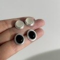 wholesale S925 Sterling Silver Oval Black Onyx White Chalcedony Ear Studs for Women, Minimalist High-End Matte Craft Earrings with Elaborate Design-0-2