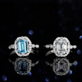 Sterling Silver Natural Blue Topaz Moissanite 1ct Emerald Cut Rectangle Ring-0-4