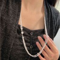wholesale S925 Sterling Silver Heavy Work Multi-layer Bead Necklace for Women, New Style Korean Minimalist Small Trendy High-end Sense Sweater Chain-Sterling silver