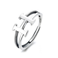 wholesale S925 Sterling Silver Retro Double-Layer H Letter Ring Minimalist Versatile Sweet and Edgy Style Design Index Finger Ring for Women-271J/approx. 2.32g Adjustable opening