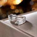 wholesale S925 Sterling Silver Angel Wing Ring Unisex Style Bold and Edgy Neutral Feather Adjustable Open Ring-0-3