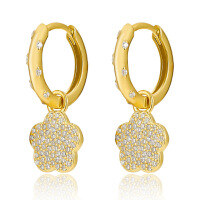 wholesale S925 Sterling Silver Micro-Inlaid Zirconia Flower Ear Hoop with Clasp, Fashionable Fresh and Sweet Little Chanel Style Five-Leaf Clover Earring-Gold 925 silver