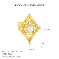 wholesale S925 Sterling Silver Cross-border Light Luxury Geometric Square Freshwater Pearl Earrings For Women, Minimalist Design, Versatile European And American Style-E5096-Gold/Pair 925 Silver