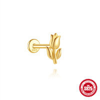 wholesale S925 Sterling Silver Personality Flower Woodpecker Flat Head Threaded Cartilage Earring with Diamond Inlay-Single gold #2