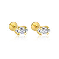 wholesale S925 Sterling Silver Tassel Zircon Flat Back Earrings For Women, French Style Trendy Luxury High-end European And American Wholesale-E4648-Gold/Pair 925 Silver