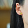 wholesale Gold-plated 925 Silver with Certificate, Small Fresh and Sweet Jade Earrings, Hetian Jasper Plum Blossom Stud Earrings for Women-0-3