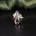 wholesale S925 Sterling Silver Original Design Natural Peridot Ring with Flower, Garnet, and Crystal Colored Ring for Women-0-0
