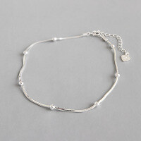 wholesale S925 Sterling Silver ST060 Korean Style INS Minimalist Bead Snake Chain Anklet for Women, Versatile Silver Ankle Jewelry-Silver 925 silver