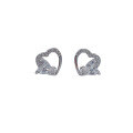 wholesale S925 Sterling Silver Fashion Sweet Heart Inlaid Diamond Stud Earrings, Minimalist Niche Delicate Peach Heart Ear Accessories Gift for Women-0-4
