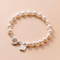 wholesale S925 Sterling Silver French Pearl Series Minimalist Letter Charm Elegant High-End Ins Style Women's Bracelet S5509-S925 Silver Bracelet S925 Silver