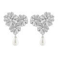 wholesale S925 Sterling Silver Small Ins Minimalist Style Personalized Floral Inlaid Crystal Pearl Drop Earrings for Women-0-5