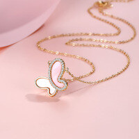 wholesale Metal material trendy butterfly micro-pave red necklace, luxury ferris wheel butterfly love resin stud earrings for women-xb1413-gold powder