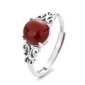 wholesale S925 sterling silver inlaid with southern red agate cabochon ruyi ring, vintage classical Chinese style index finger ring-0-4