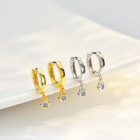14K Gold Plated S925 Silver Bubble Earrings with Moissanite-Gold color (set with 10-point moissanite)