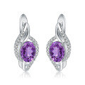wholesale S925 Silver New Elegant Natural Amethyst Topaz Sapphire Earrings Exquisite Vintage Color Gemstone Earrings-0-5
