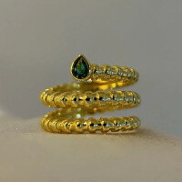 wholesale S925 Silver Gold-Plated 3*4mm Simulated Emerald Snake Shape Zircon Women's Brushed Ring-R1050 Gold No. 7